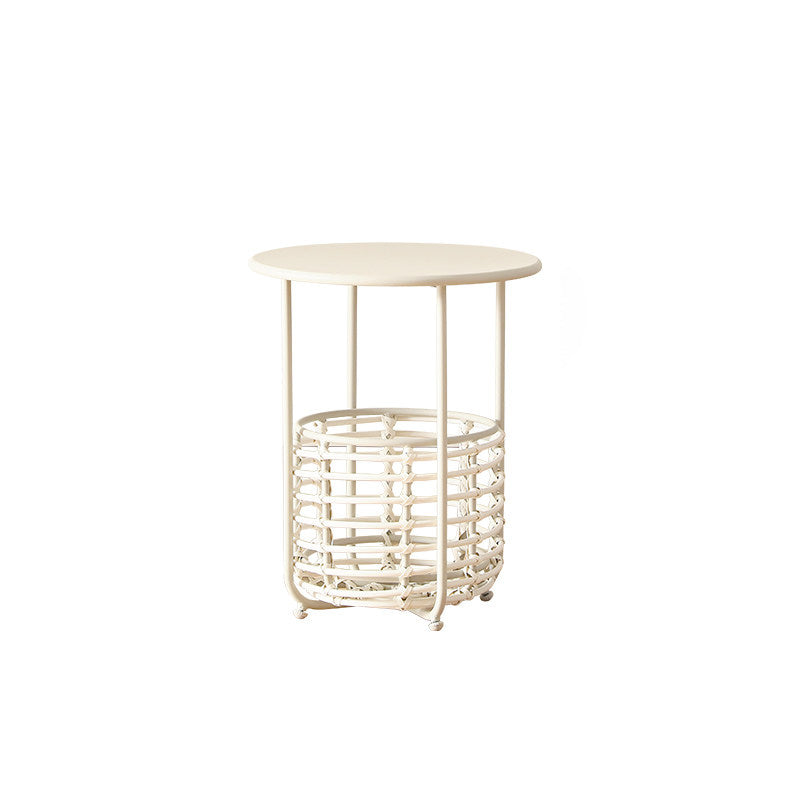 Contemporary Industrial Cylindrical Carbon Steel PE Rattan Weaving Lightweight End Table 1-Basket For Living Room