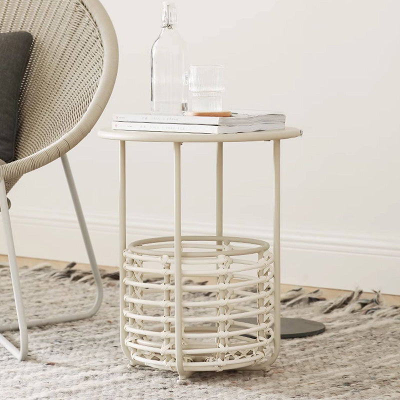Contemporary Industrial Cylindrical Carbon Steel PE Rattan Weaving Lightweight End Table 1-Basket For Living Room