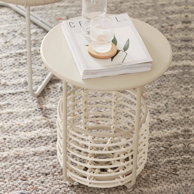 Contemporary Industrial Cylindrical Carbon Steel PE Rattan Weaving Lightweight End Table 1-Basket For Living Room