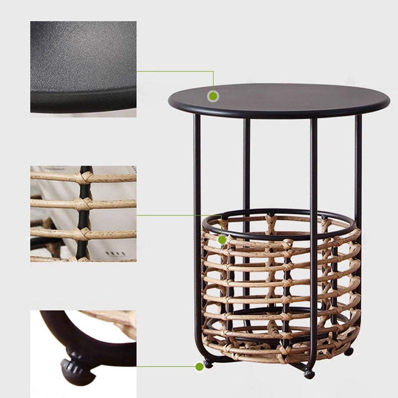 Contemporary Industrial Cylindrical Carbon Steel PE Rattan Weaving Lightweight End Table 1-Basket For Living Room