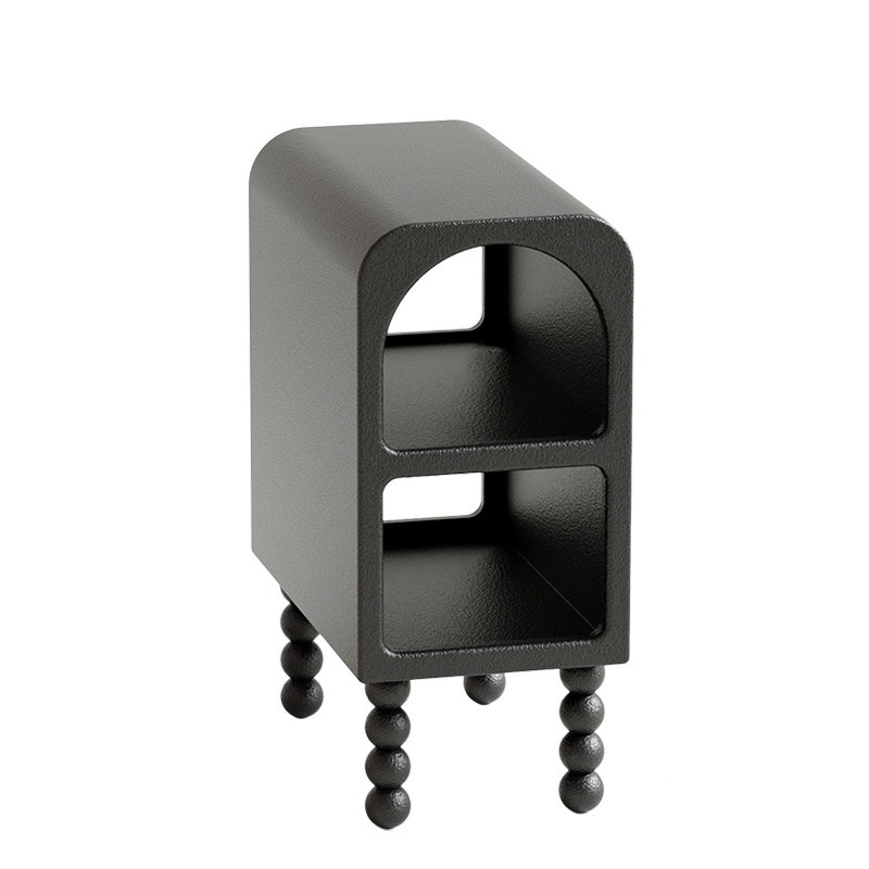 Contemporary Nordic Narrow Arched Particle Spray Painting Fiberboard Hollowed-Out Nightstand 2-Tier For Bedroom