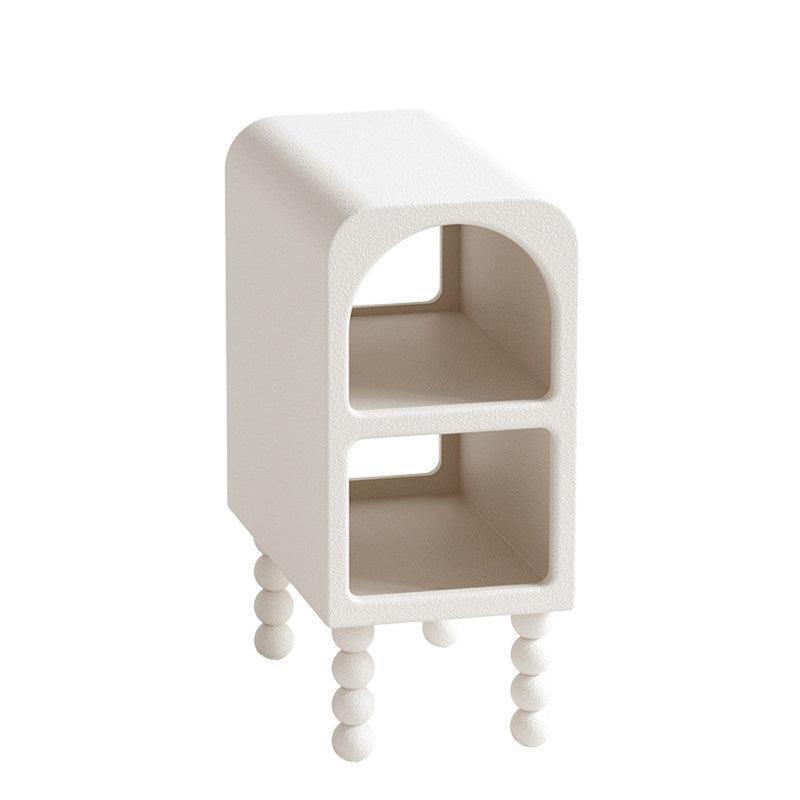 Contemporary Nordic Narrow Arched Particle Spray Painting Fiberboard Hollowed-Out Nightstand 2-Tier For Bedroom