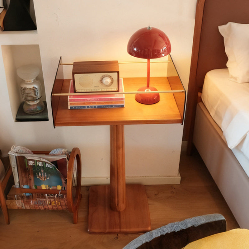 Contemporary Retro Rectangular Column Rubberwood Acrylic Side Table 1-Layer For Living Room & Bedroom