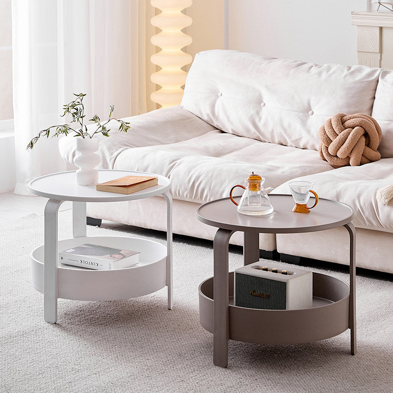 Modern Minimalist Round PP Plastic Durable Lightweight Coffee Table 2-Layer For Living Room
