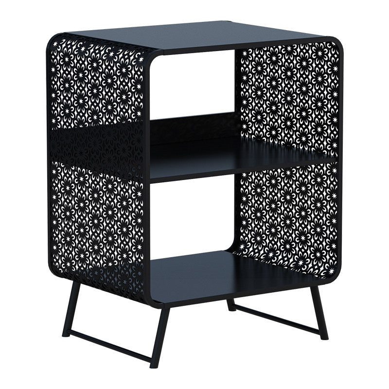 Contemporary Industrial Rounded Rectangle Iron Lightweight Hollowed-Out Petal Pattern End Table 2-Tier For Living Room
