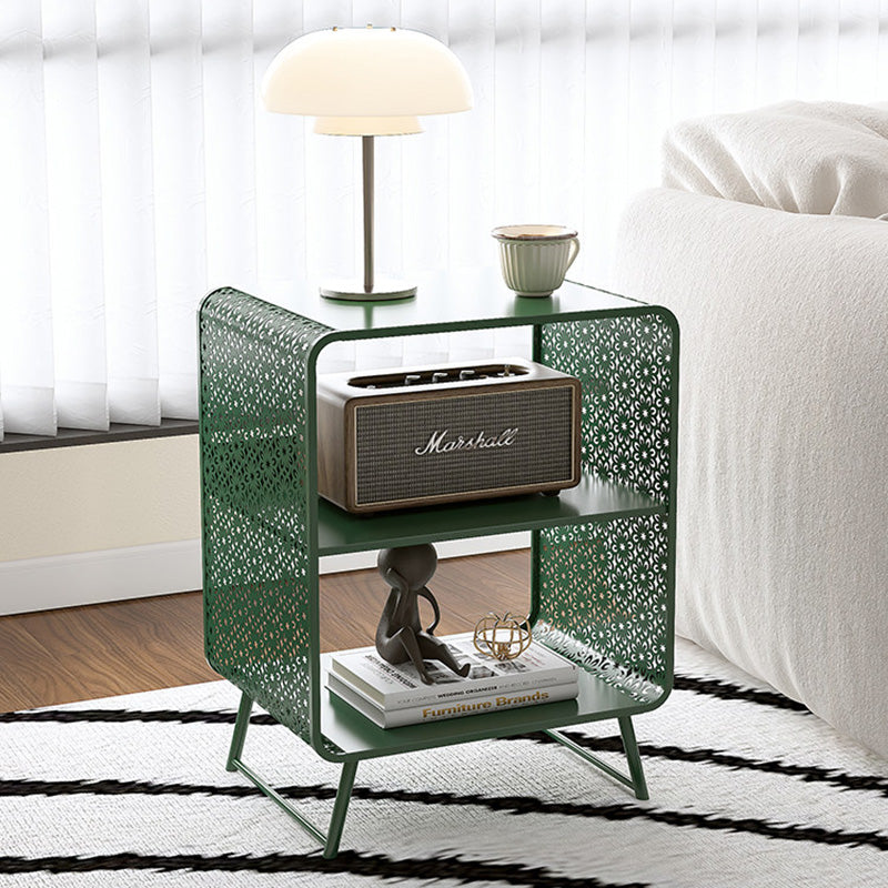 Contemporary Industrial Rounded Rectangle Iron Lightweight Hollowed-Out Petal Pattern End Table 2-Tier For Living Room