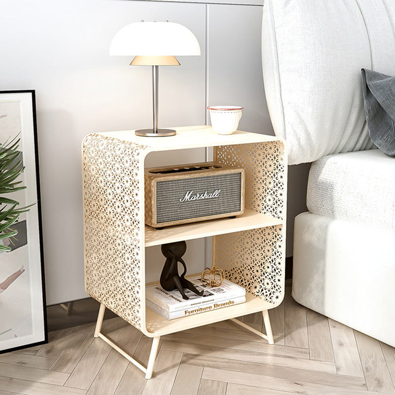 Contemporary Industrial Rounded Rectangle Iron Lightweight Hollowed-Out Petal Pattern End Table 2-Tier For Living Room