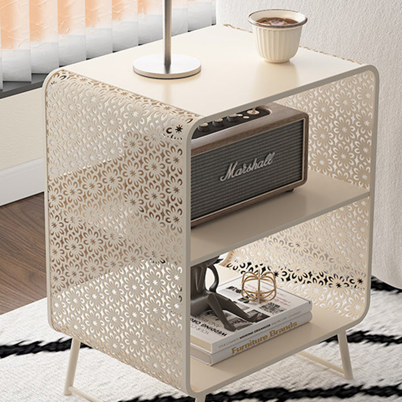 Contemporary Industrial Rounded Rectangle Iron Lightweight Hollowed-Out Petal Pattern End Table 2-Tier For Living Room