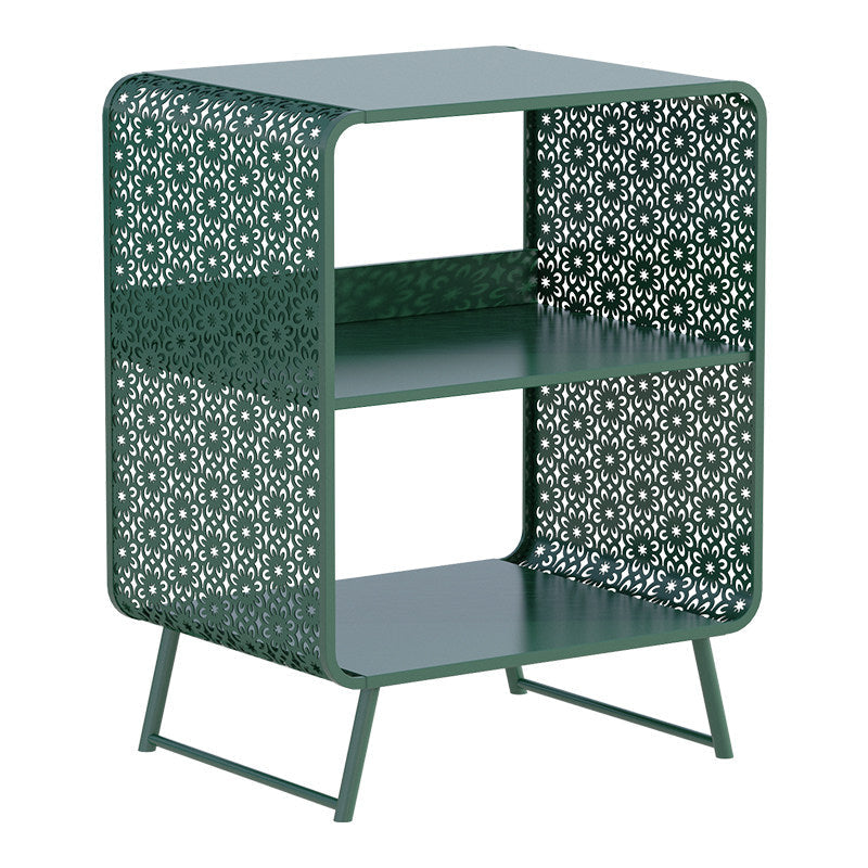 Contemporary Industrial Rounded Rectangle Iron Lightweight Hollowed-Out Petal Pattern End Table 2-Tier For Living Room