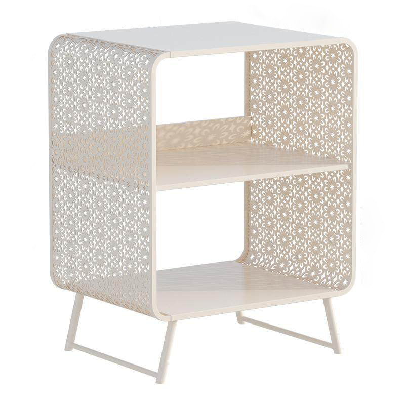 Contemporary Industrial Rounded Rectangle Iron Lightweight Hollowed-Out Petal Pattern End Table 2-Tier For Living Room