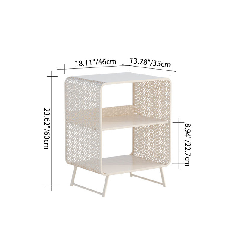 Contemporary Industrial Rounded Rectangle Iron Lightweight Hollowed-Out Petal Pattern End Table 2-Tier For Living Room