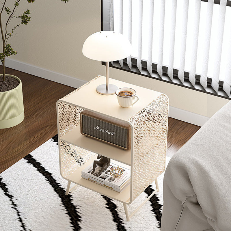 Contemporary Industrial Rounded Rectangle Iron Lightweight Hollowed-Out Petal Pattern End Table 2-Tier For Living Room