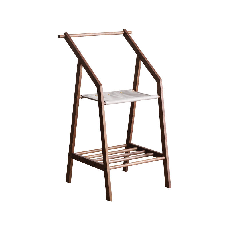 Traditional Japanese Walnut Wood Tech Fabric Geometric Line Storage Shelf 2-Tier For Entryway & Hallway