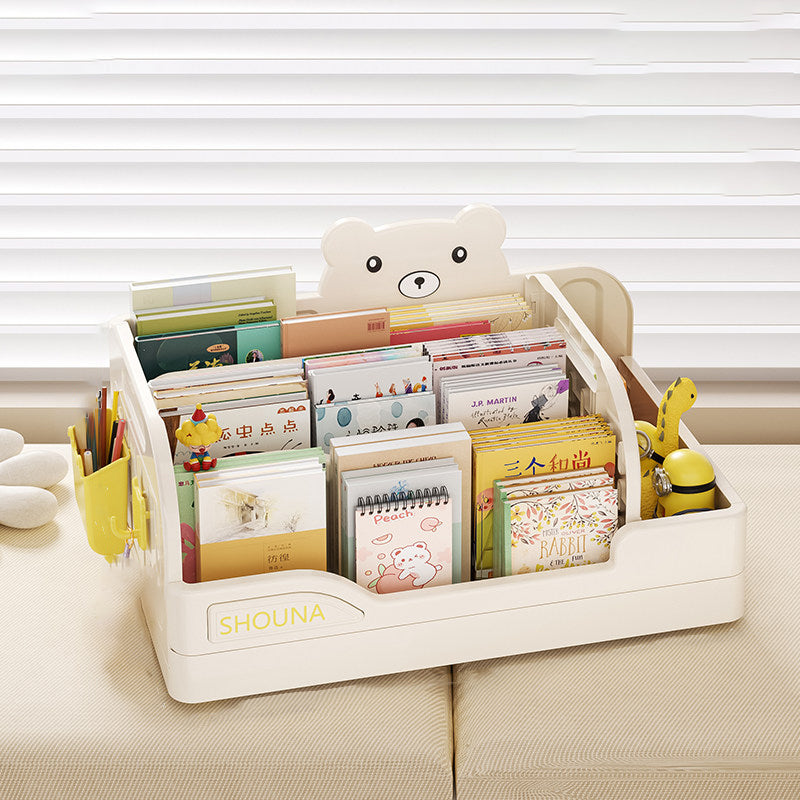Modern Minimalist PP Plastic Cartoon Bear Trapezoidal Kids Lightweight Desktop Bookshelf 2-Divider For Study