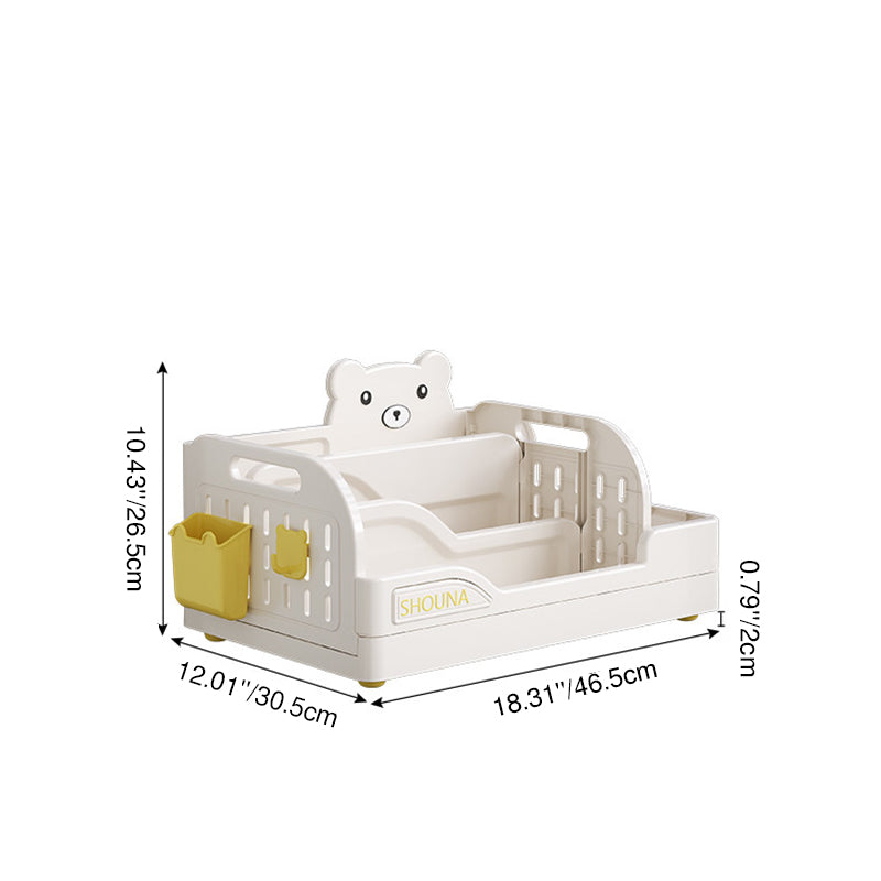 Modern Minimalist PP Plastic Cartoon Bear Trapezoidal Kids Lightweight Desktop Bookshelf 2-Divider For Study