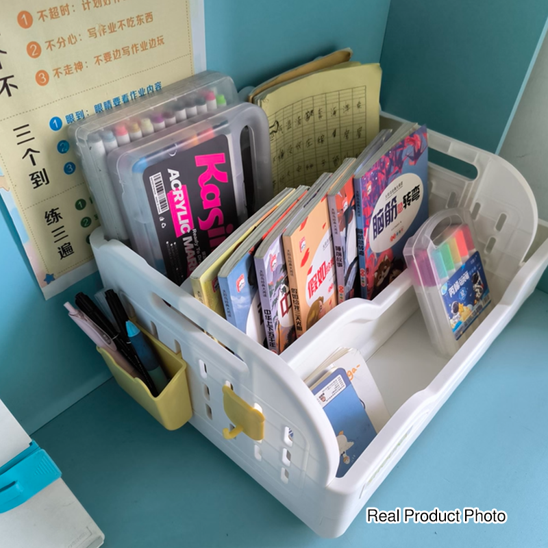 Modern Minimalist PP Plastic Cartoon Bear Trapezoidal Kids Lightweight Desktop Bookshelf 2-Divider For Study