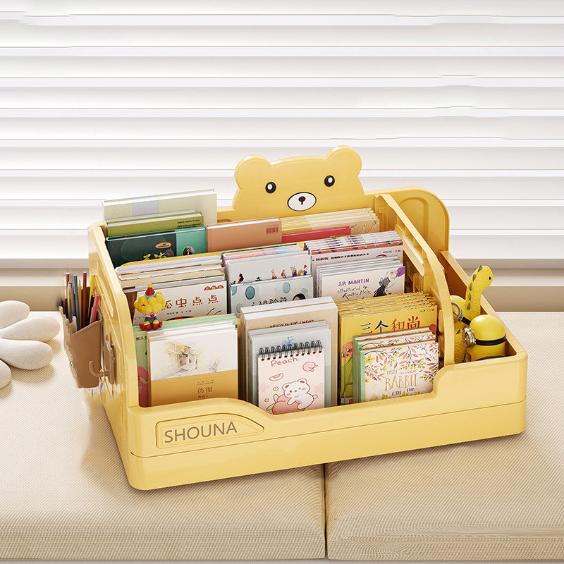 Modern Minimalist PP Plastic Cartoon Bear Trapezoidal Kids Lightweight Desktop Bookshelf 2-Divider For Study