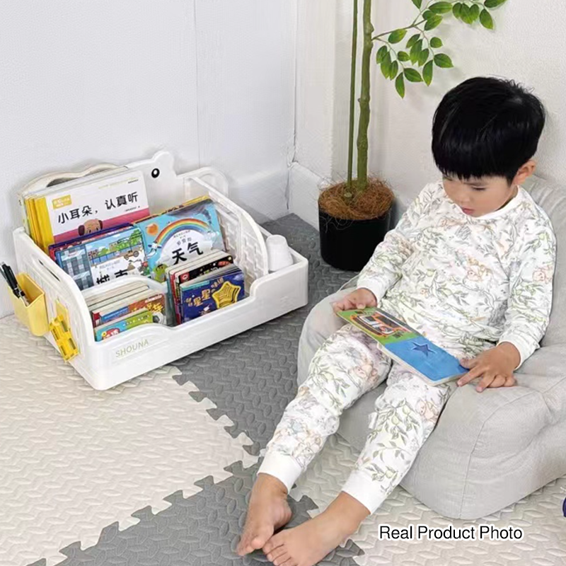Modern Minimalist PP Plastic Cartoon Bear Trapezoidal Kids Lightweight Desktop Bookshelf 2-Divider For Study