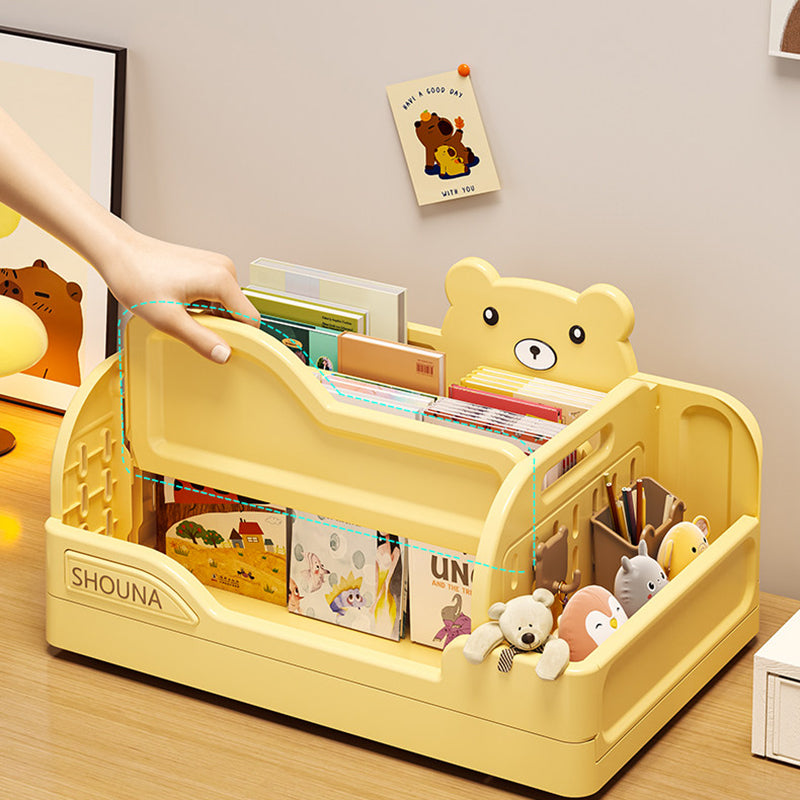 Modern Minimalist PP Plastic Cartoon Bear Trapezoidal Kids Lightweight Desktop Bookshelf 2-Divider For Study