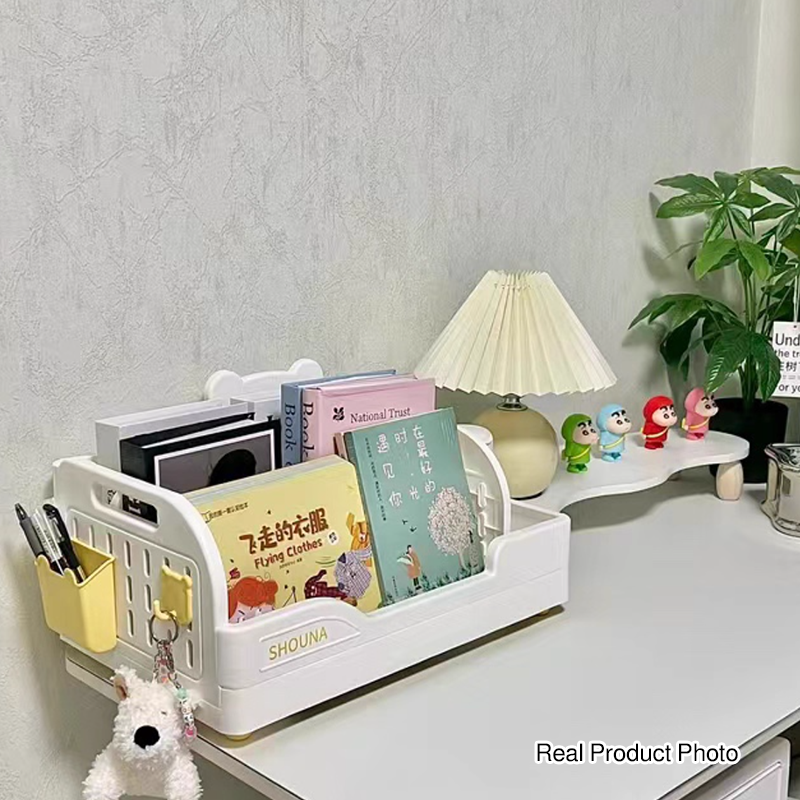 Modern Minimalist PP Plastic Cartoon Bear Trapezoidal Kids Lightweight Desktop Bookshelf 2-Divider For Study