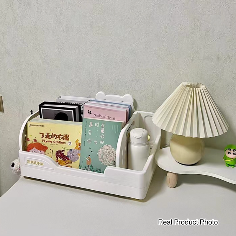 Modern Minimalist PP Plastic Cartoon Bear Trapezoidal Kids Lightweight Desktop Bookshelf 2-Divider For Study