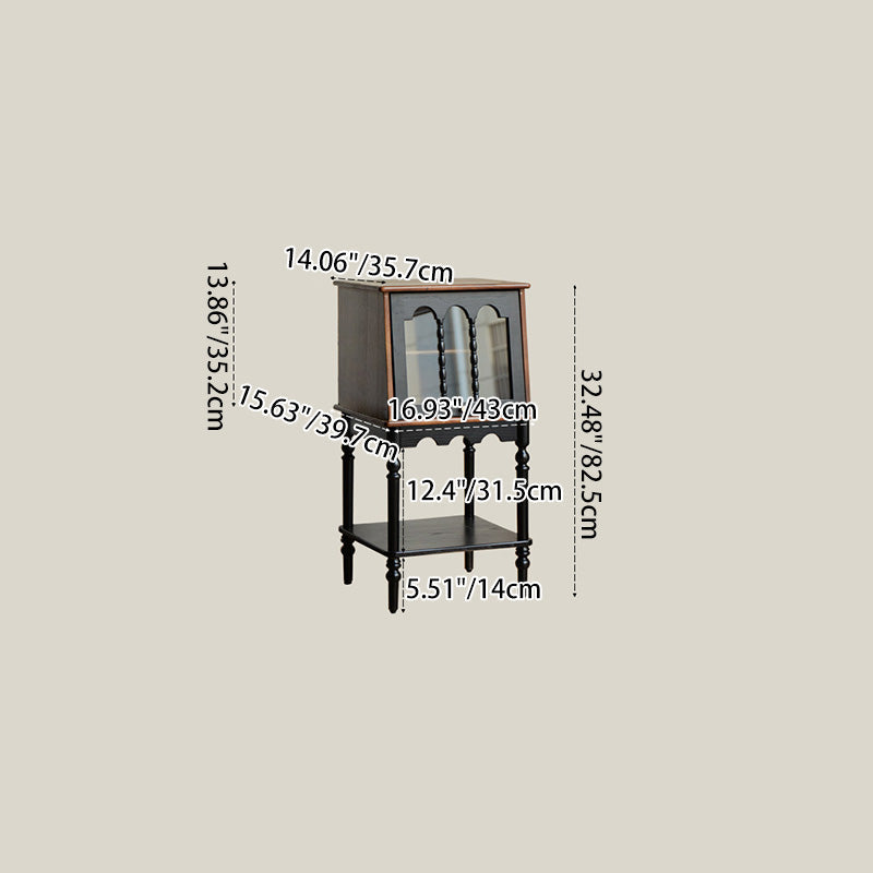 Traditional French Ash Wood Glass Trapezoidal Storage Cabinet 3-Tier For Living Room