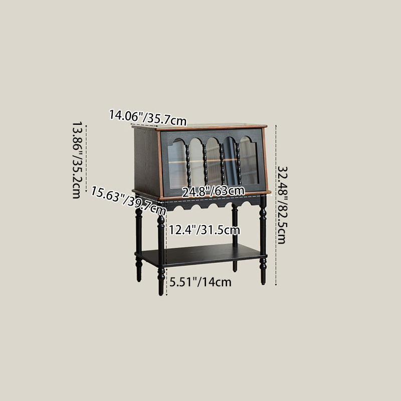 Traditional French Ash Wood Glass Trapezoidal Storage Cabinet 3-Tier For Living Room
