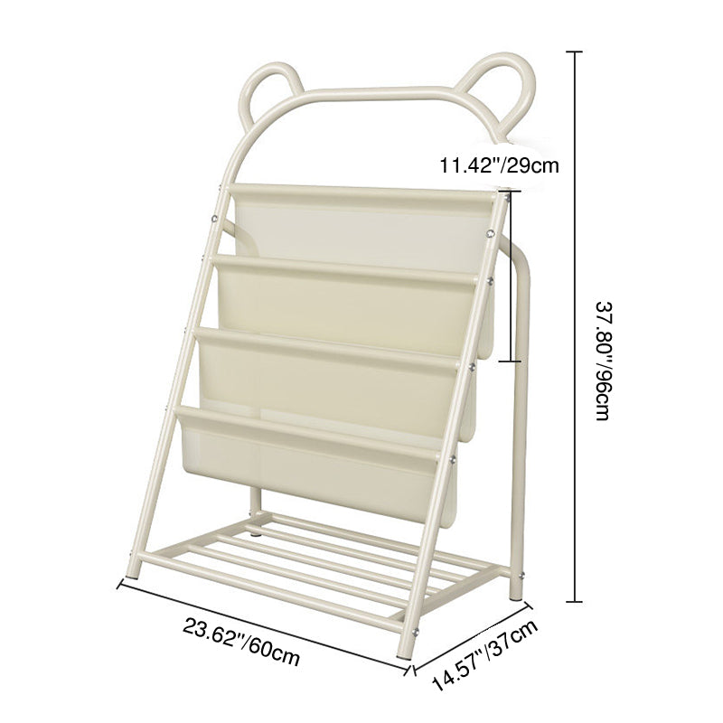 Modern Simplicity Iron Polyester Fabric Cartoon Line Bear Kids Lightweight Bookshelf 4-Tier For Study