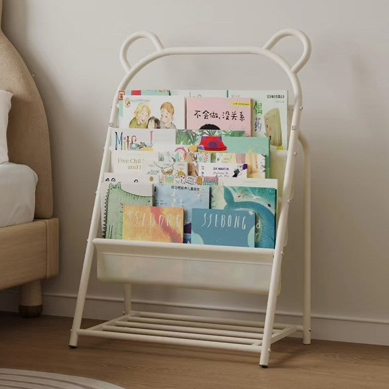Modern Simplicity Iron Polyester Fabric Cartoon Line Bear Kids Lightweight Bookshelf 4-Tier For Study