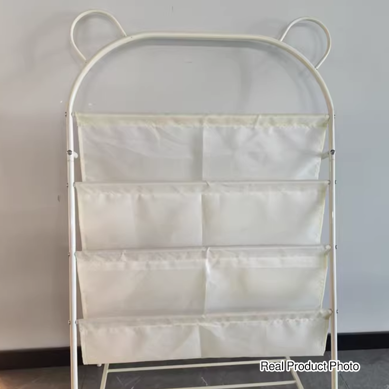 Modern Simplicity Iron Polyester Fabric Cartoon Line Bear Kids Lightweight Bookshelf 4-Tier For Study
