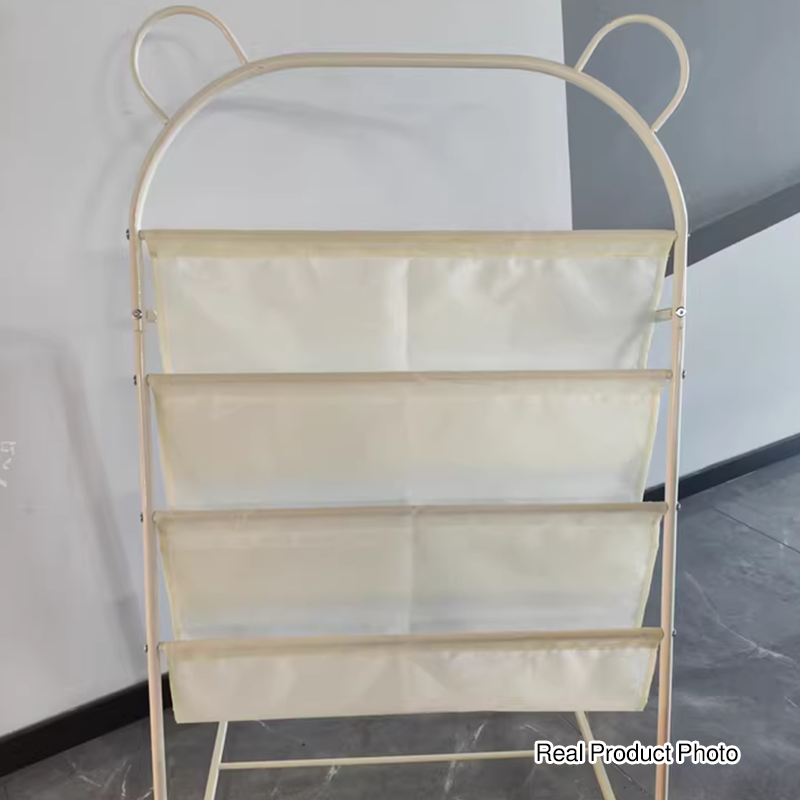 Modern Simplicity Iron Polyester Fabric Cartoon Line Bear Kids Lightweight Bookshelf 4-Tier For Study