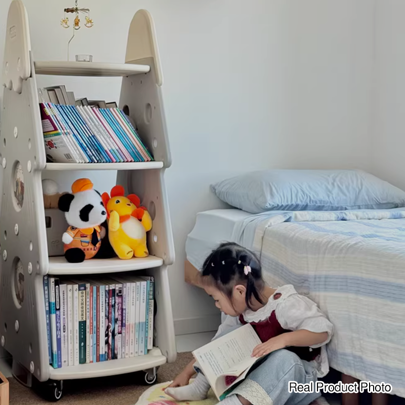 Contemporary Creative Christmas Tree PP & PE Plastic Kids Movable Bookshelf 4-Layer For Study
