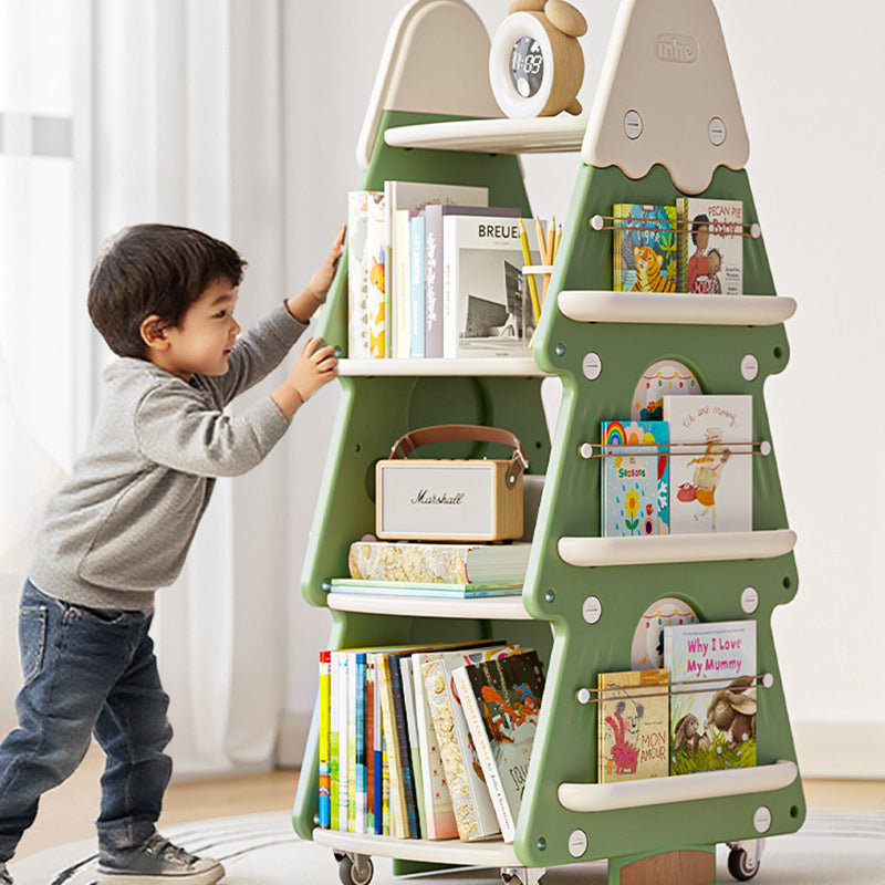 Contemporary Creative Christmas Tree PP & PE Plastic Kids Movable Bookshelf 4-Layer For Study