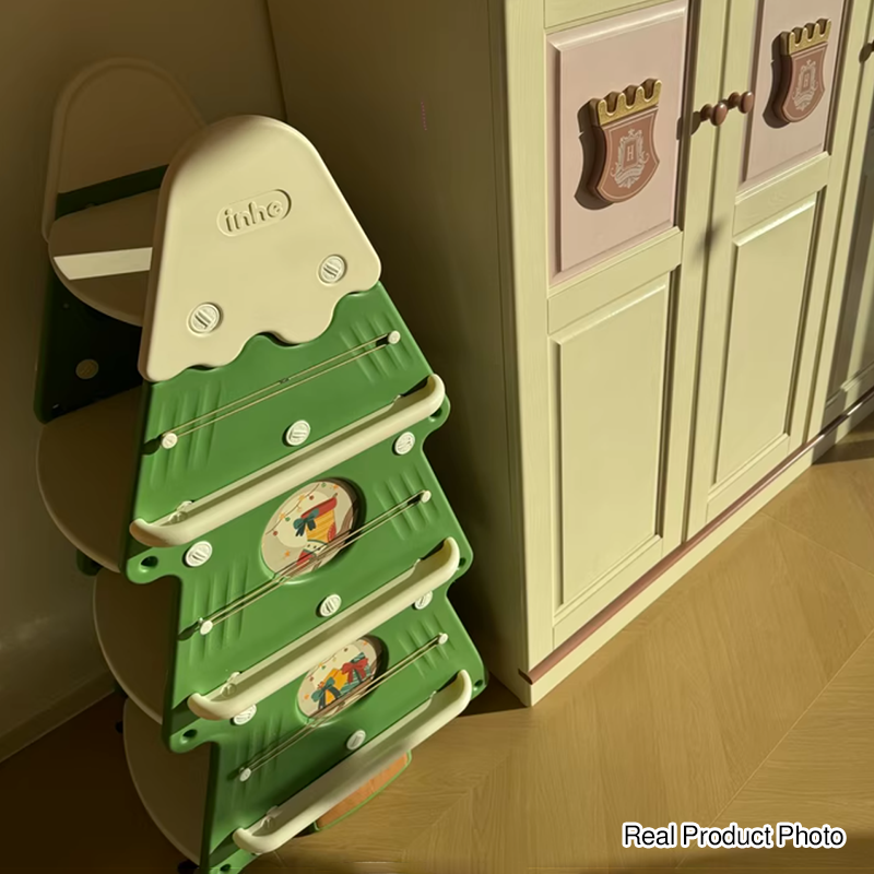 Contemporary Creative Christmas Tree PP & PE Plastic Kids Movable Bookshelf 4-Layer For Study