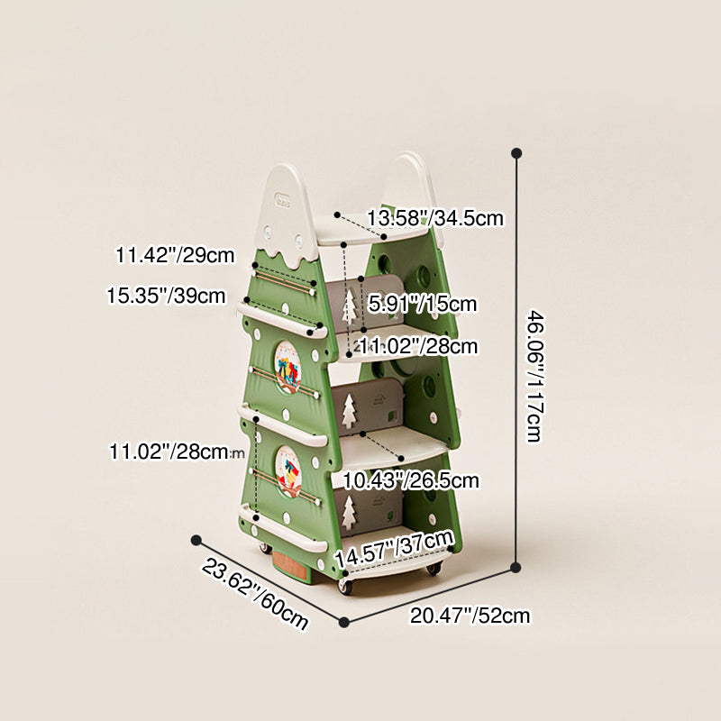 Contemporary Creative Christmas Tree PP & PE Plastic Kids Movable Bookshelf 4-Layer For Study