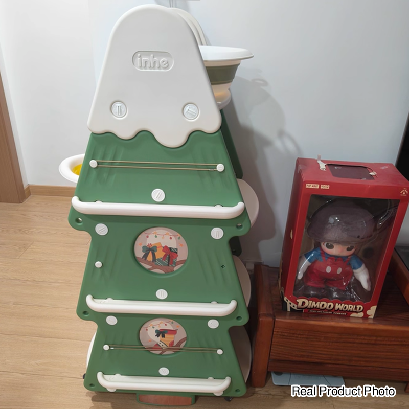 Contemporary Creative Christmas Tree PP & PE Plastic Kids Movable Bookshelf 4-Layer For Study