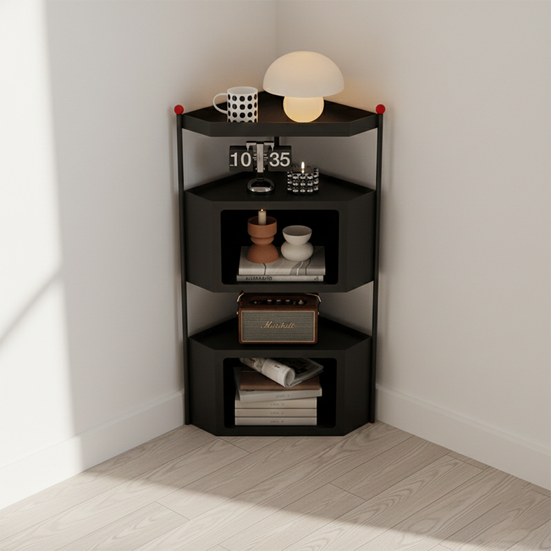 Contemporary Industrial Iron Triangular Floor-Standing Corner Storage Shelf 3-Layer For Living Room
