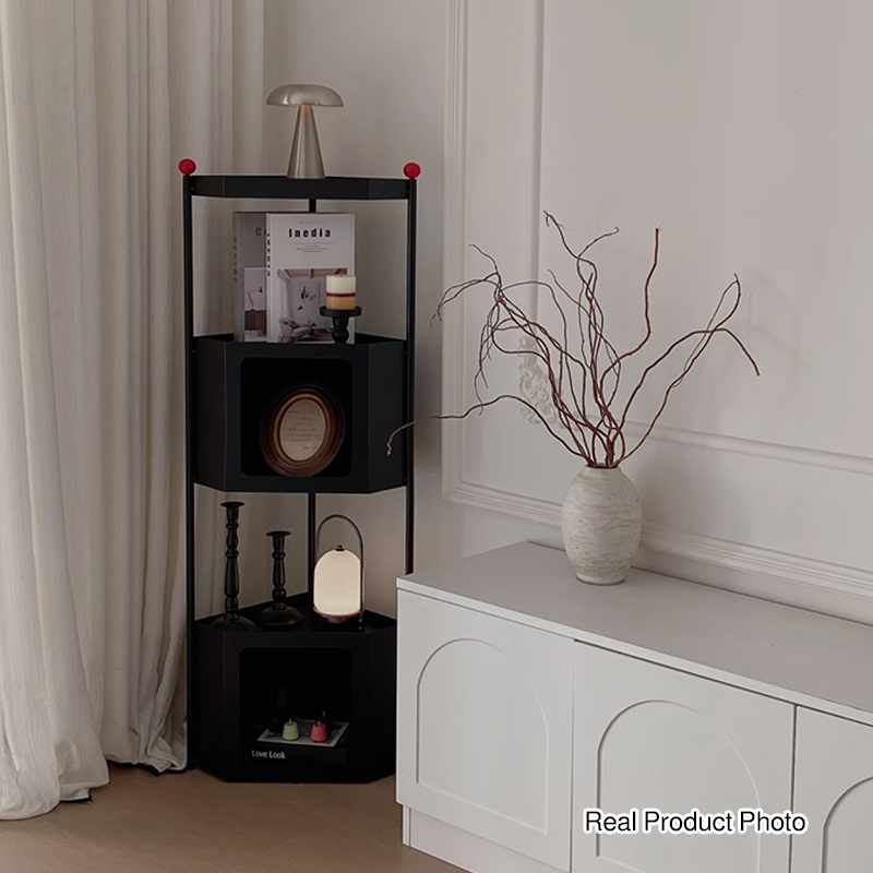 Contemporary Industrial Iron Triangular Floor-Standing Corner Storage Shelf 3-Layer For Living Room