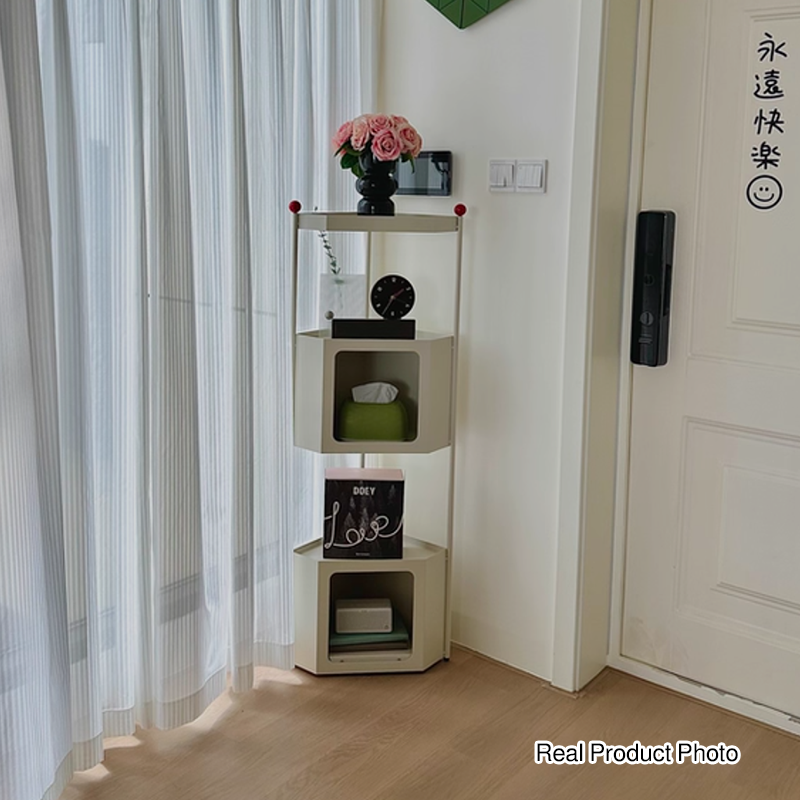 Contemporary Industrial Iron Triangular Floor-Standing Corner Storage Shelf 3-Layer For Living Room