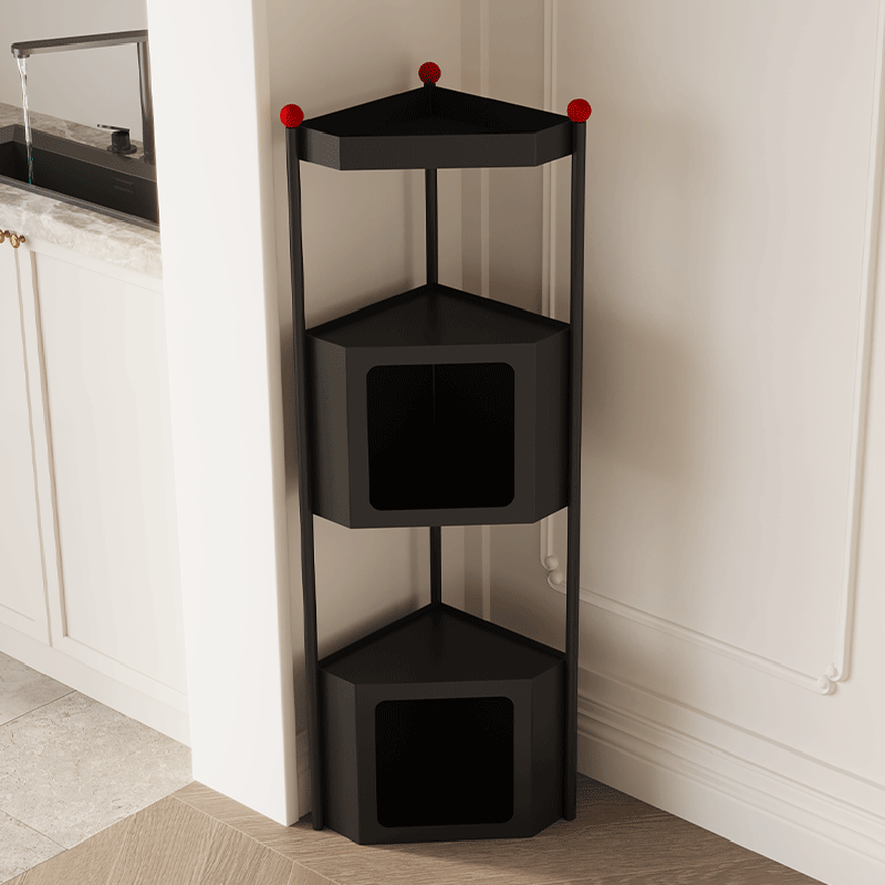 Contemporary Industrial Iron Triangular Floor-Standing Corner Storage Shelf 3-Layer For Living Room
