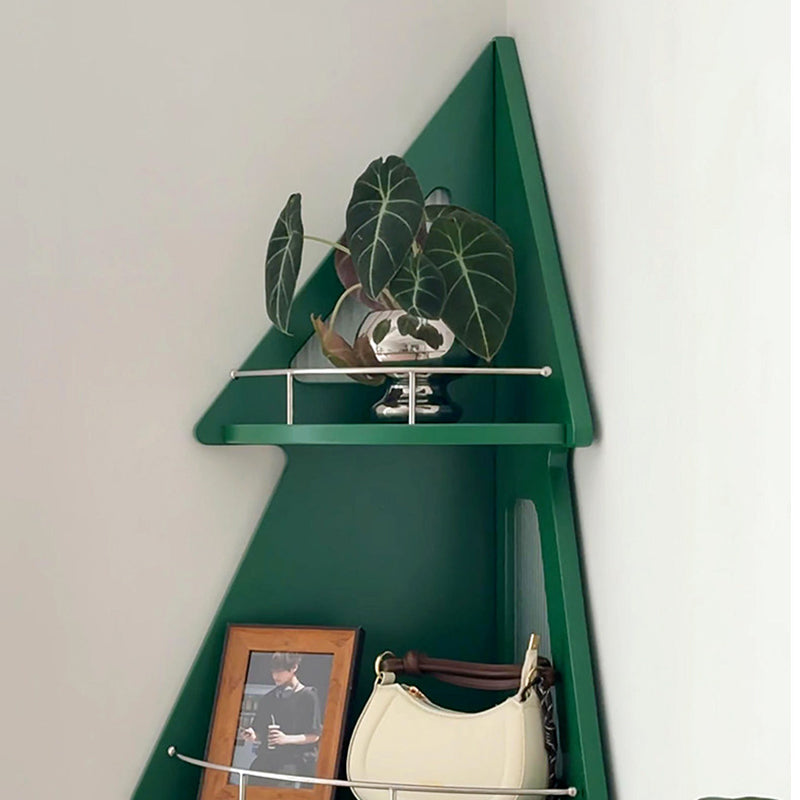 Contemporary Creative Christmas Tree Solid Wood Stainless Steel Space-Saving Corner Storage Shelf 4-Layer For Living Room & Study
