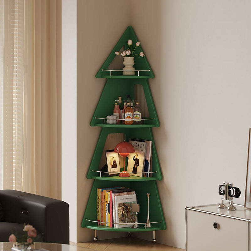 Contemporary Creative Christmas Tree Solid Wood Stainless Steel Space-Saving Corner Storage Shelf 4-Layer For Living Room & Study