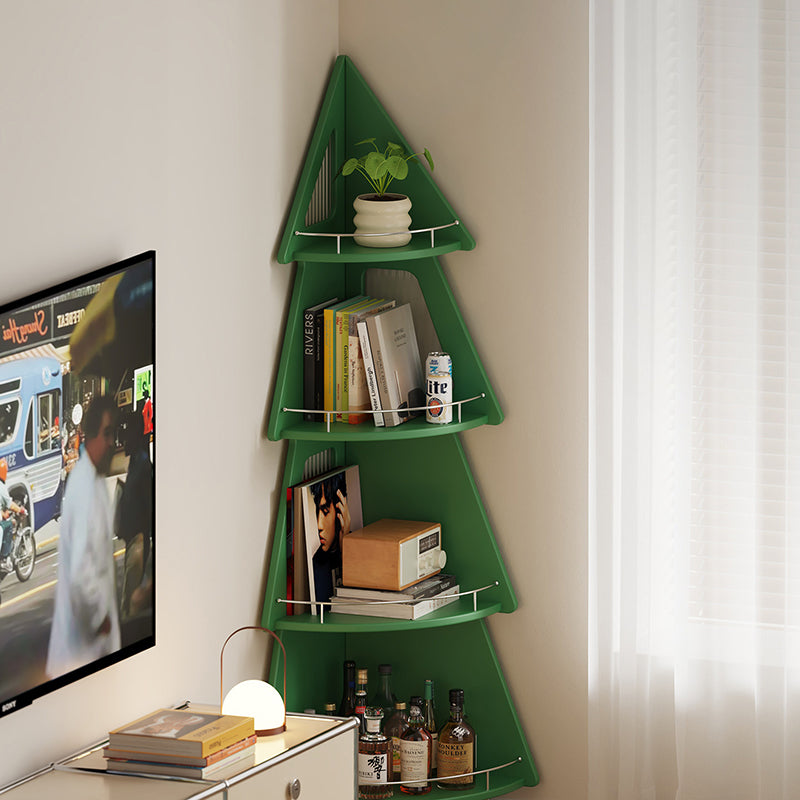 Contemporary Creative Christmas Tree Solid Wood Stainless Steel Space-Saving Corner Storage Shelf 4-Layer For Living Room & Study
