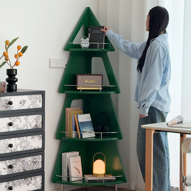 Contemporary Creative Christmas Tree Solid Wood Stainless Steel Space-Saving Corner Storage Shelf 4-Layer For Living Room & Study