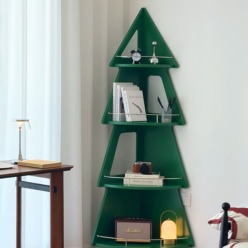 Contemporary Creative Christmas Tree Solid Wood Stainless Steel Space-Saving Corner Storage Shelf 4-Layer For Living Room & Study