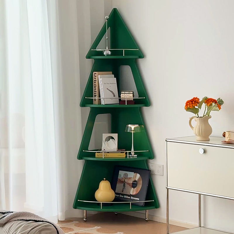 Contemporary Creative Christmas Tree Solid Wood Stainless Steel Space-Saving Corner Storage Shelf 4-Layer For Living Room & Study