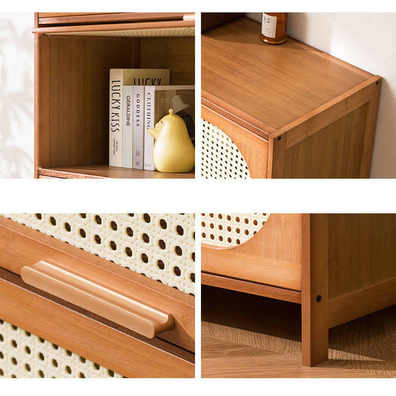 Traditional Chinese Bamboo Plastic Rattan Openwork Square Storage Cabinet 1/2/3/4/5-Storage For Living Room