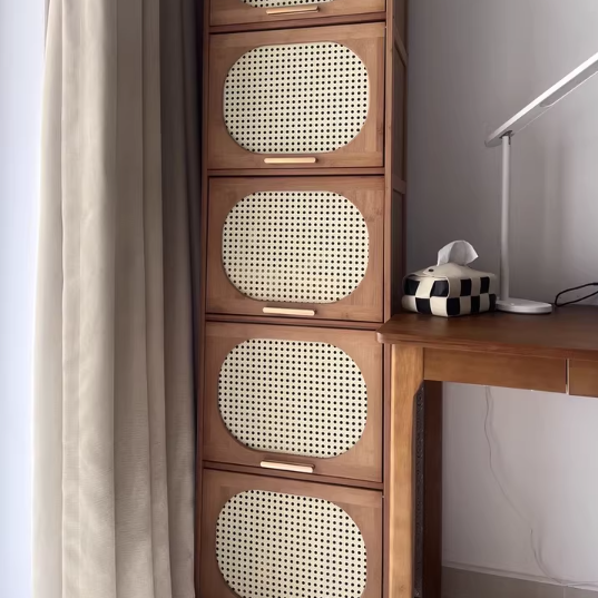 Traditional Chinese Bamboo Plastic Rattan Openwork Square Storage Cabinet 1/2/3/4/5-Storage For Living Room