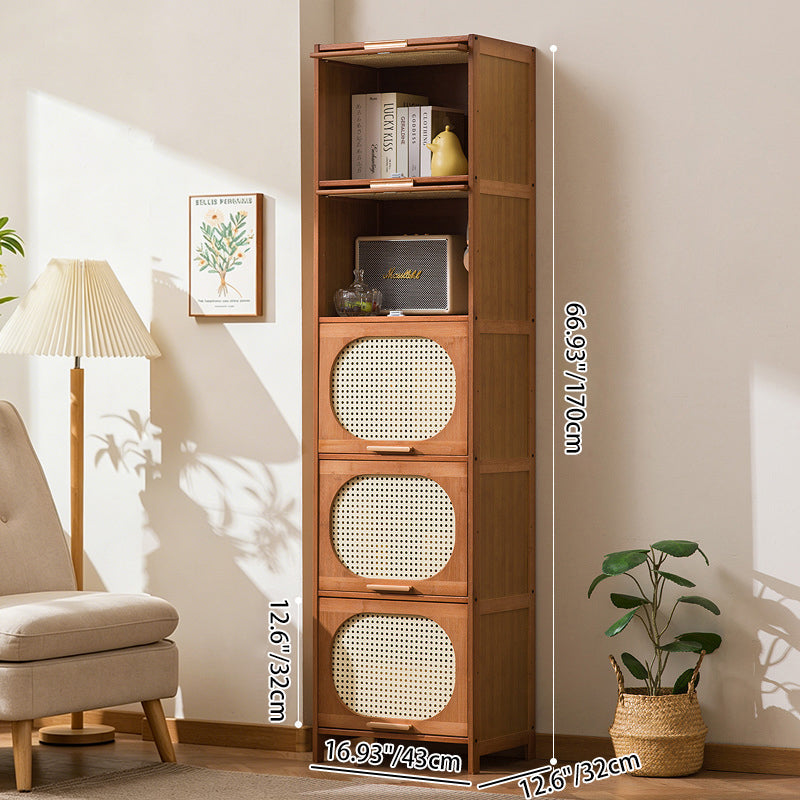 Traditional Chinese Bamboo Plastic Rattan Openwork Square Storage Cabinet 1/2/3/4/5-Storage For Living Room