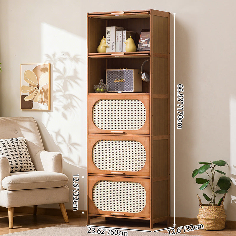 Traditional Chinese Bamboo Plastic Rattan Openwork Square Storage Cabinet 1/2/3/4/5-Storage For Living Room